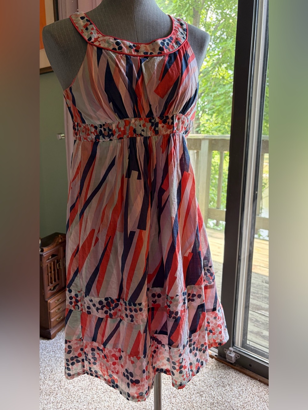 BCBG Paris Multicolor Striped & Dot Sleeveless Cotton Dress